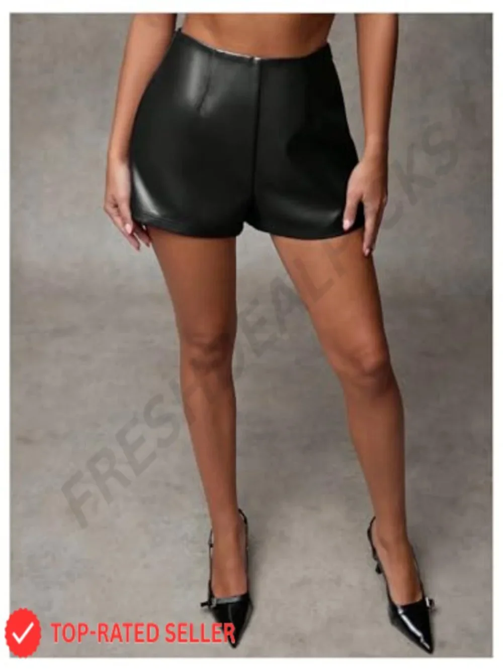 Women's Faux Leather High Waisted Mini Shorts Zipper Closure Going Out